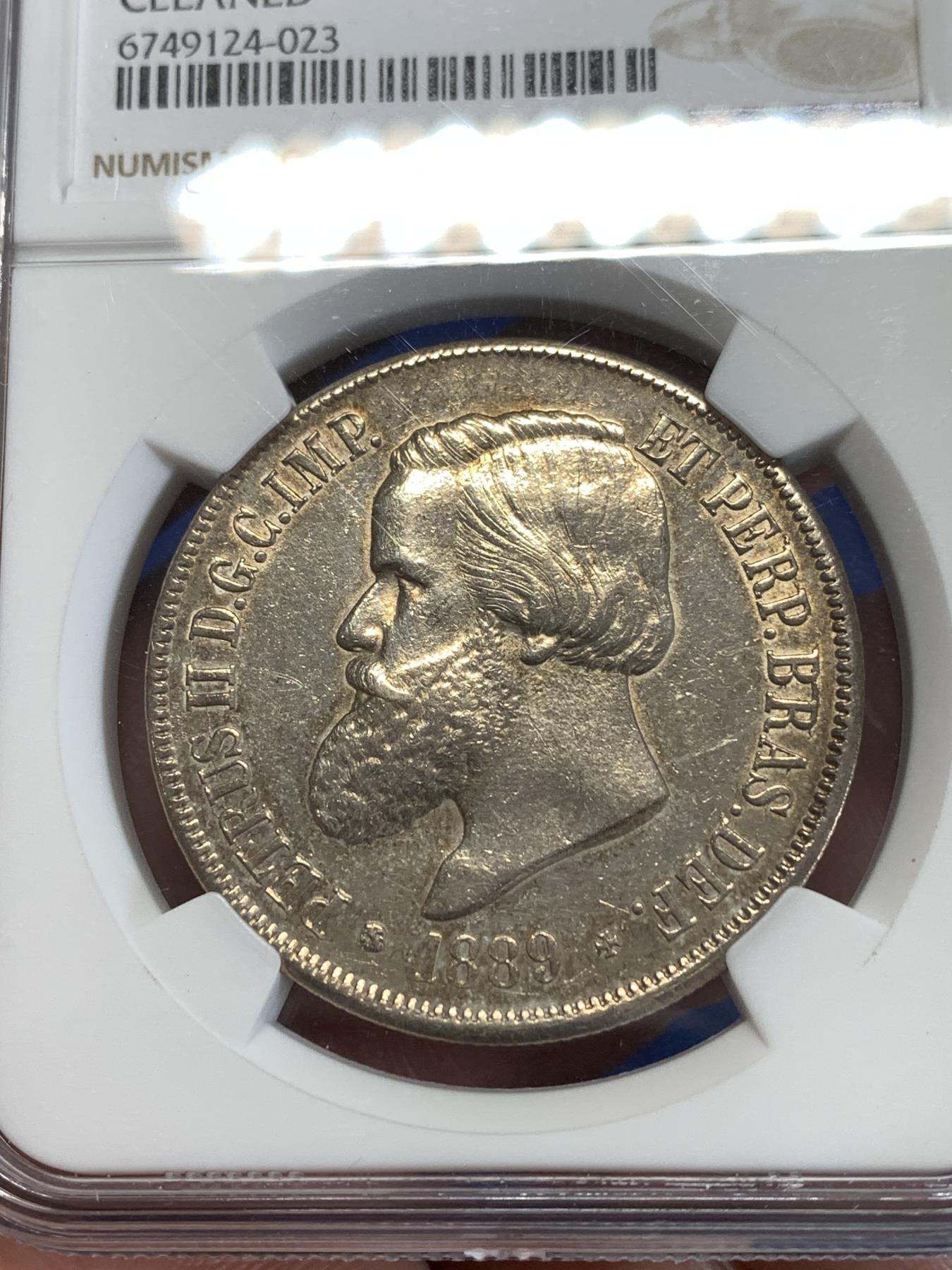 《竞宝斋》第268场- 周日，周一  2场连拍 （全场包邮） NGC AUD 巴西1889年佩德罗二世2000R银币