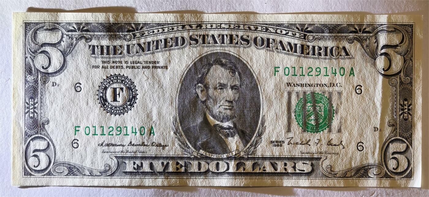 紫瑗钱币——第347期拍卖——纸币场 美国 1988年 F版 无序列 亚伯拉罕.林肯 5美元 小头版 UNC-