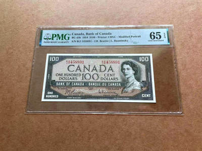 【Blue Auction】✨世界纸币精拍第475期【精】 - 加拿大 1954年100元 女王 背面风景唯美 PMG65EPQ 绝品