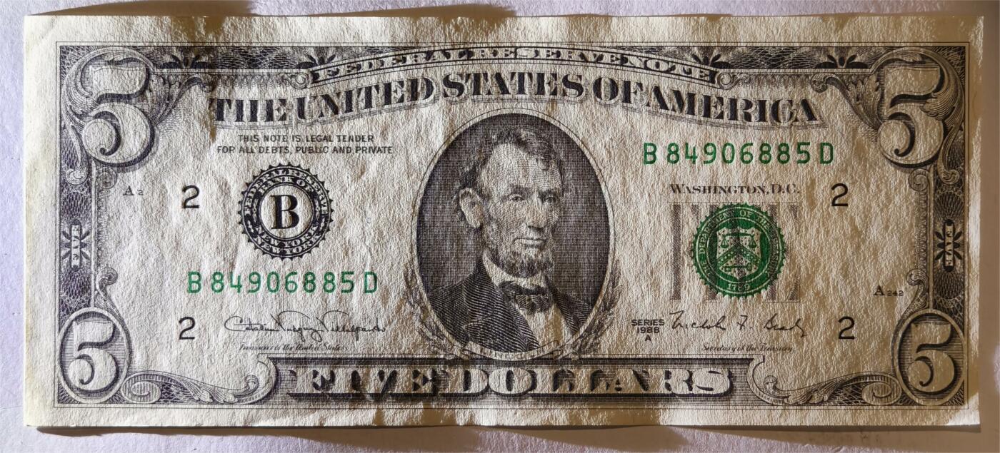 紫瑗钱币——第347期拍卖——纸币场 美国 1988年 B版 A序列 亚伯拉罕.林肯 5美元 小头版 UNC