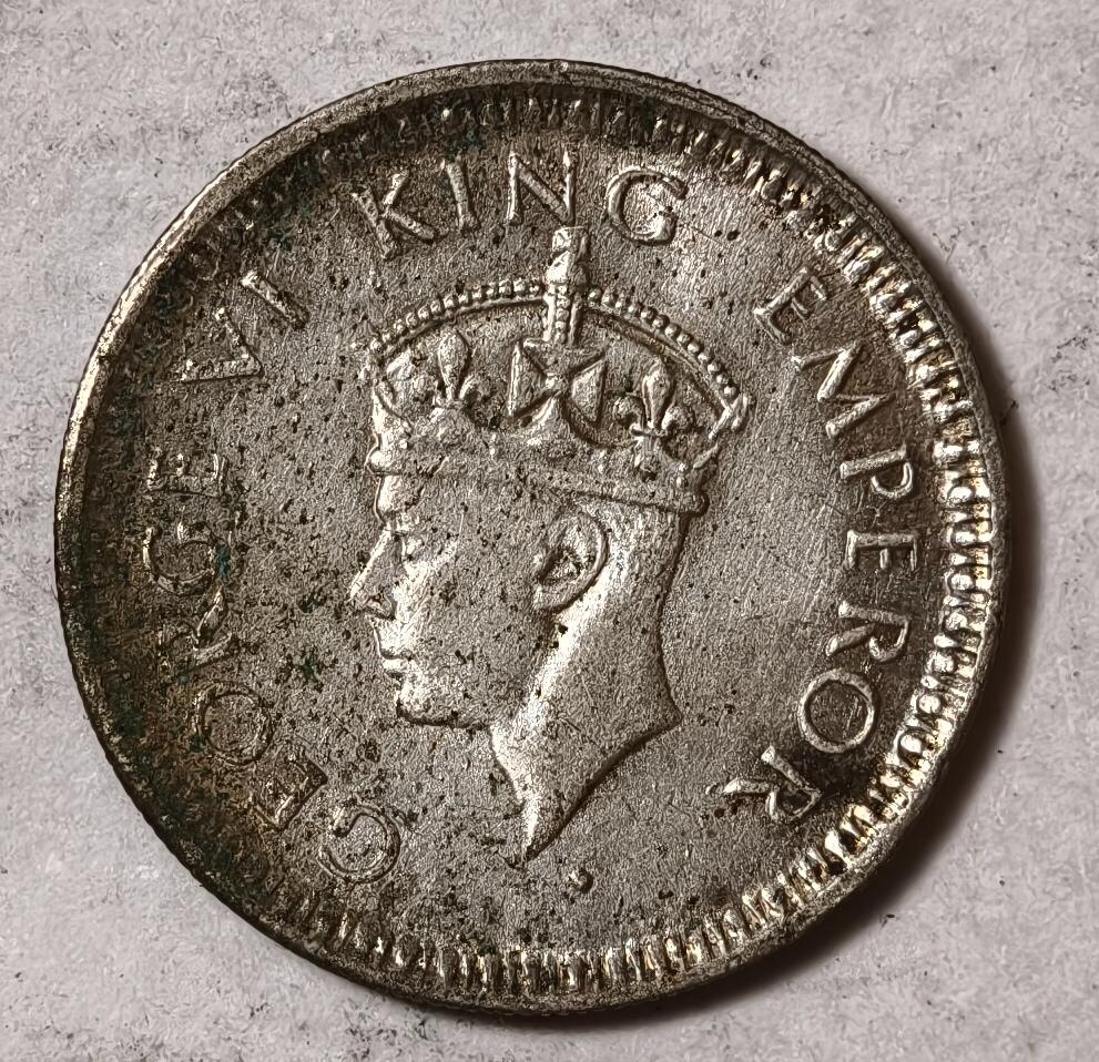 紫瑗钱币——第384期拍卖 英属印度 1944年 乔治六世 1/4卢比 2.9克 0.5银