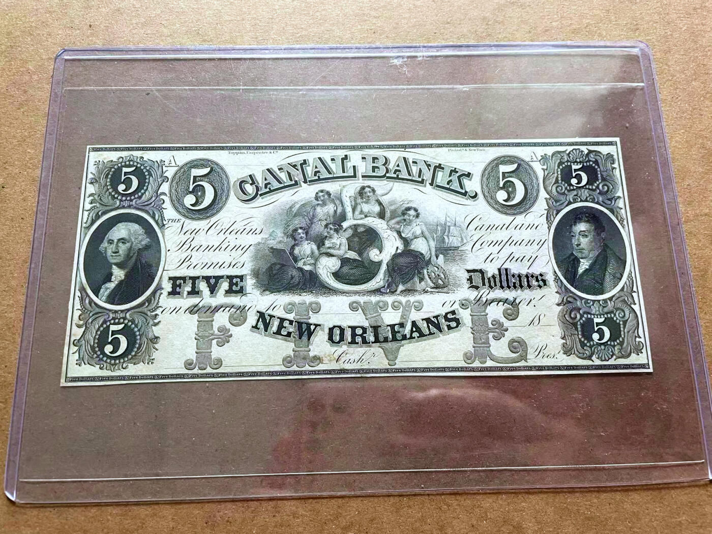 【Blue Auction】✨世界纸币精拍第475期【精】 美国 新奥尔良 18XX年5美金 大票幅 设计精美 UNC- 有黄