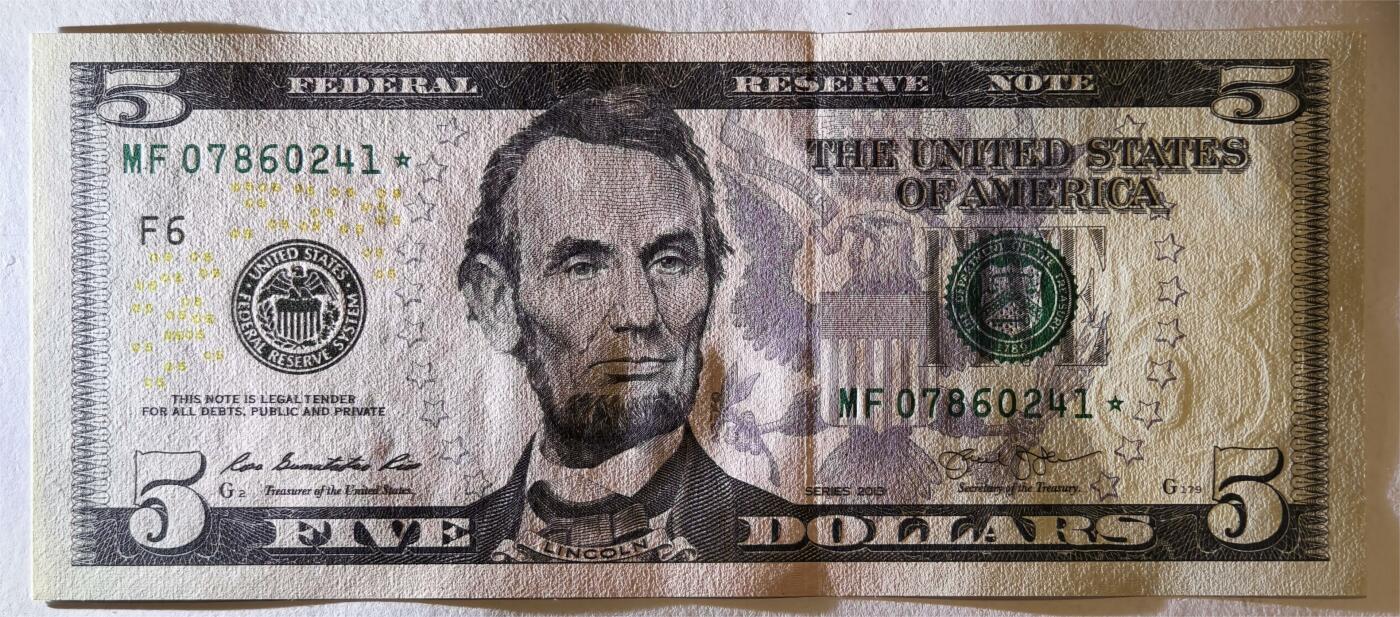 紫瑗钱币——第347期拍卖——纸币场 【补号】美国 2013年 F版 无序列 亚伯拉罕.林肯 5美元 彩色版 UNC