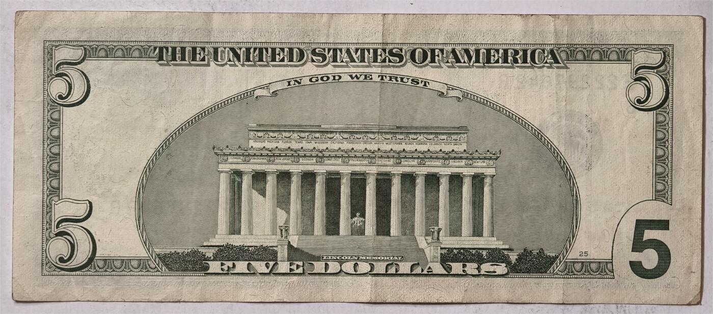 紫瑗钱币——第347期拍卖——纸币场 美国 2003年 F版 A序列 亚伯拉罕.林肯 5美元 大头版 流通品