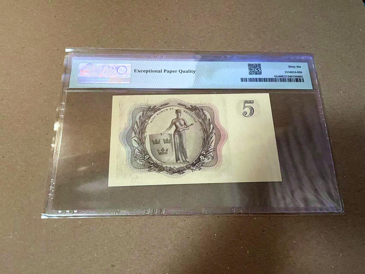 【Blue Auction】✨世界纸币精拍第475期【精】 【111豹子号无47】瑞典 1956年5克朗 PMG66EPQ 