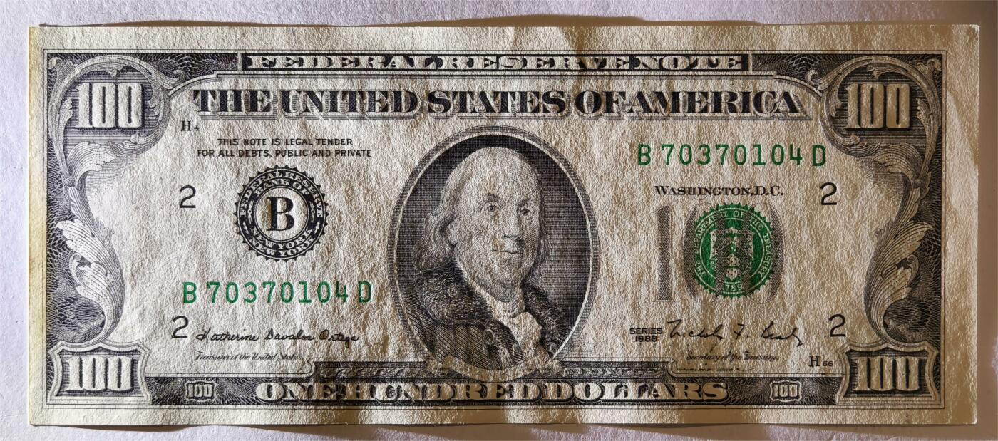 紫瑗钱币——第347期拍卖——纸币场 美国 1988年 H版 无序列 本杰明.富兰克林 100美元 小头版 UNC