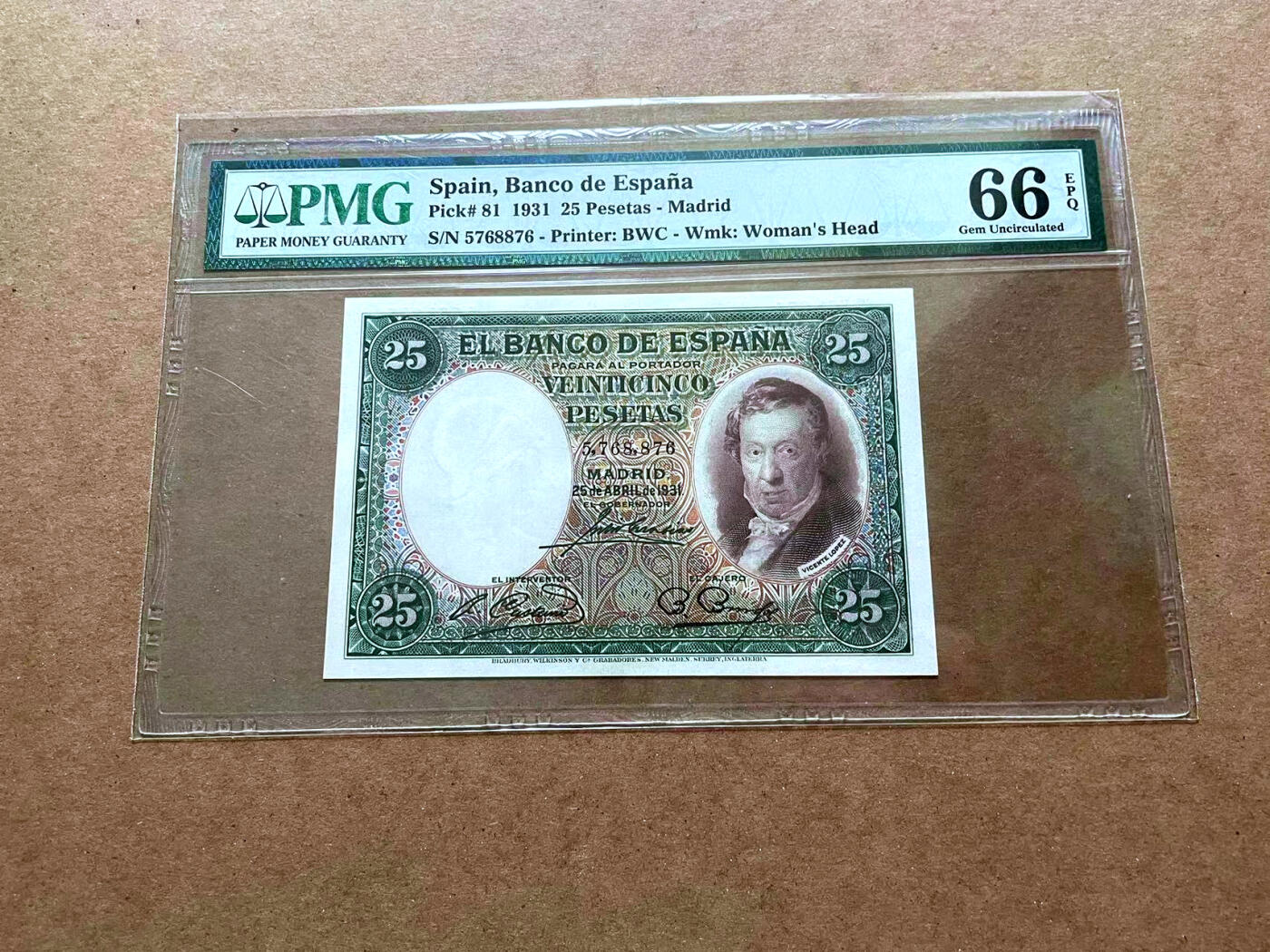 【Blue Auction】✨世界纸币精拍第475期【精】 西班牙 1931年25比塞塔 小天使 PMG66EPQ 