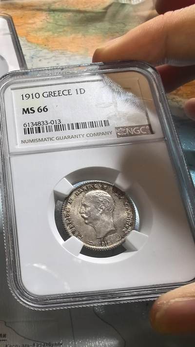希腊1910年1德拉克马银币 NGC-MS66 - 希腊1910年1德拉克马银币 NGC-MS66