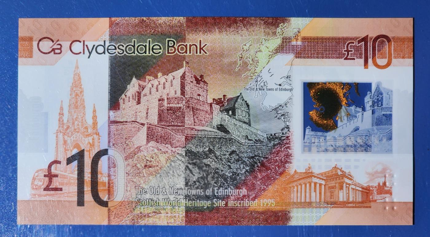 英国 苏格兰 2017年 克莱斯戴尔 银行 10镑 塑料钞 豹子号 W/JG 805888 UNC 一张 如图