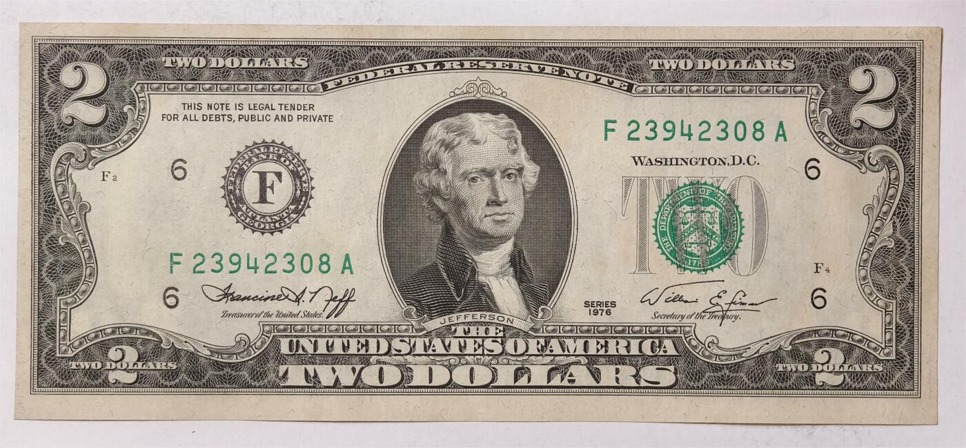 紫瑗钱币——第347期拍卖——纸币场 美国 1976年 F版 无序列 托马斯·杰斐逊 2美元  UNC