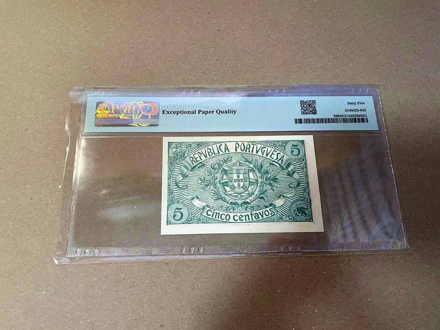 【Blue Auction】✨世界纸币精拍第475期【精】 葡萄牙 1918年5分 PMG65EPQ 