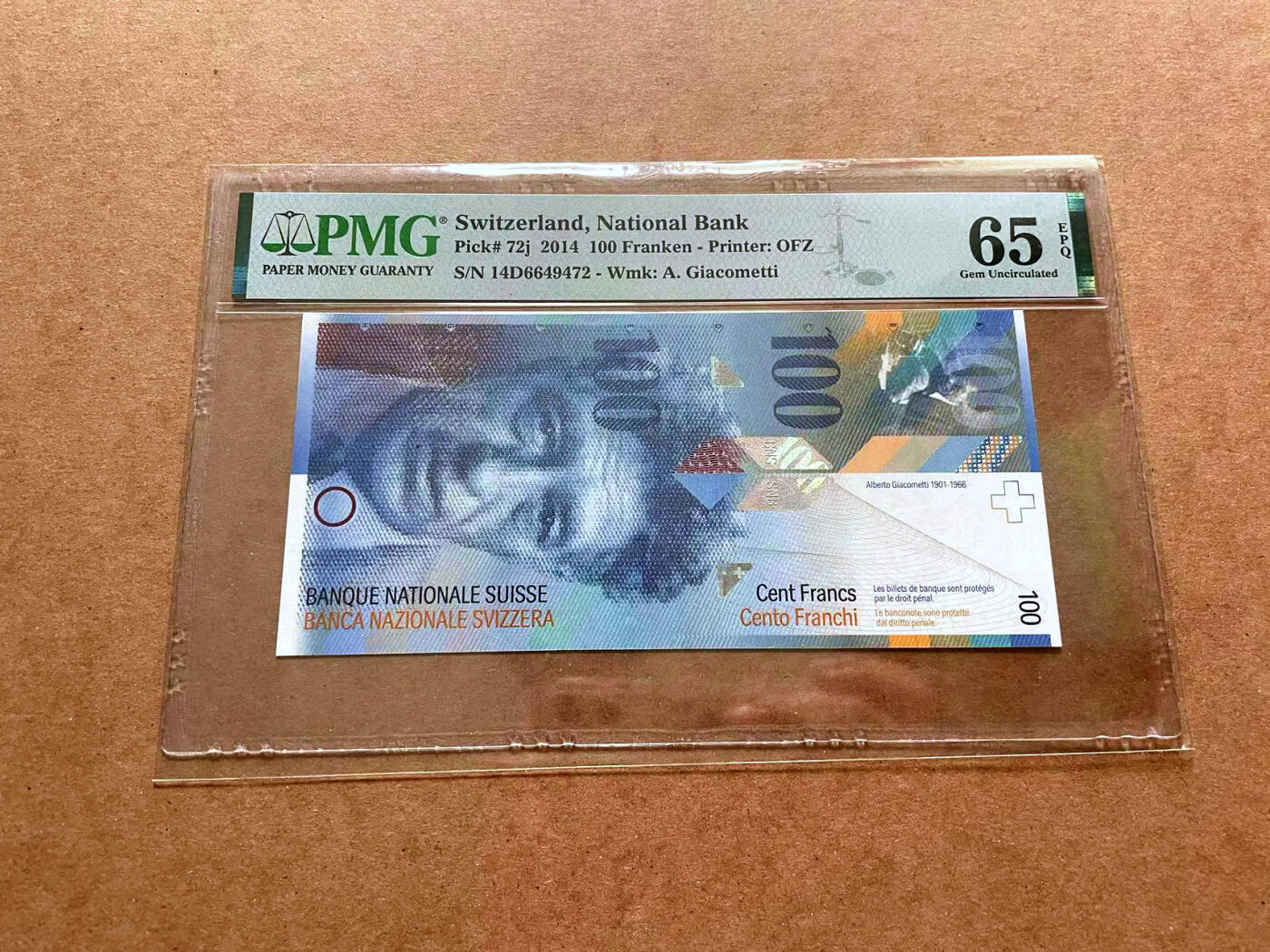 【Blue Auction】✨世界纸币精拍第475期【精】 瑞士 2014年100法郎 PMG65EPQ 