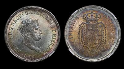 那不勒斯西西里1818年小头120Grana银币 NGC-MS62 - 那不勒斯西西里1818年小头120Grana银币 NGC-MS62