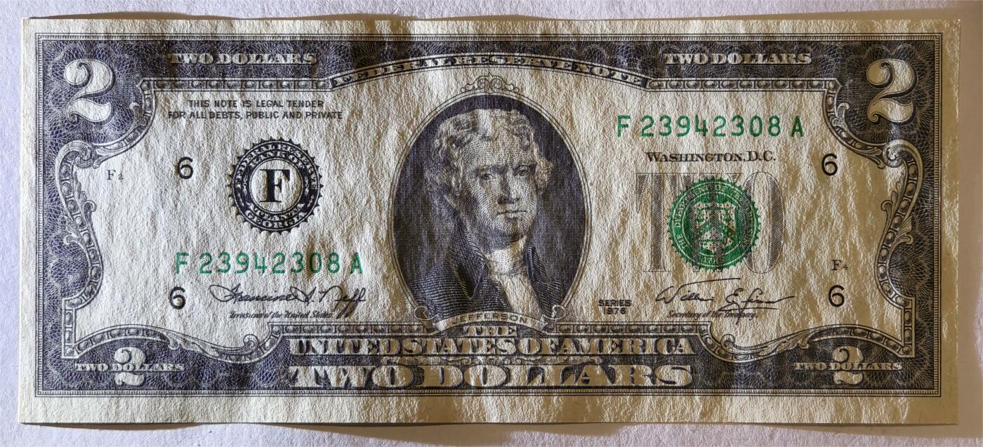 紫瑗钱币——第347期拍卖——纸币场 美国 1976年 F版 无序列 托马斯·杰斐逊 2美元  UNC