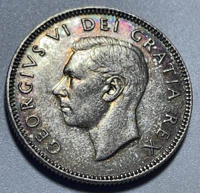 文馨钱币收藏125 场，中外古币，版本明细分好了（单场拍五件以上送随机硬币两枚） - 带老彩底光 1948 年英属加拿大 25 分银币驯鹿乔六版