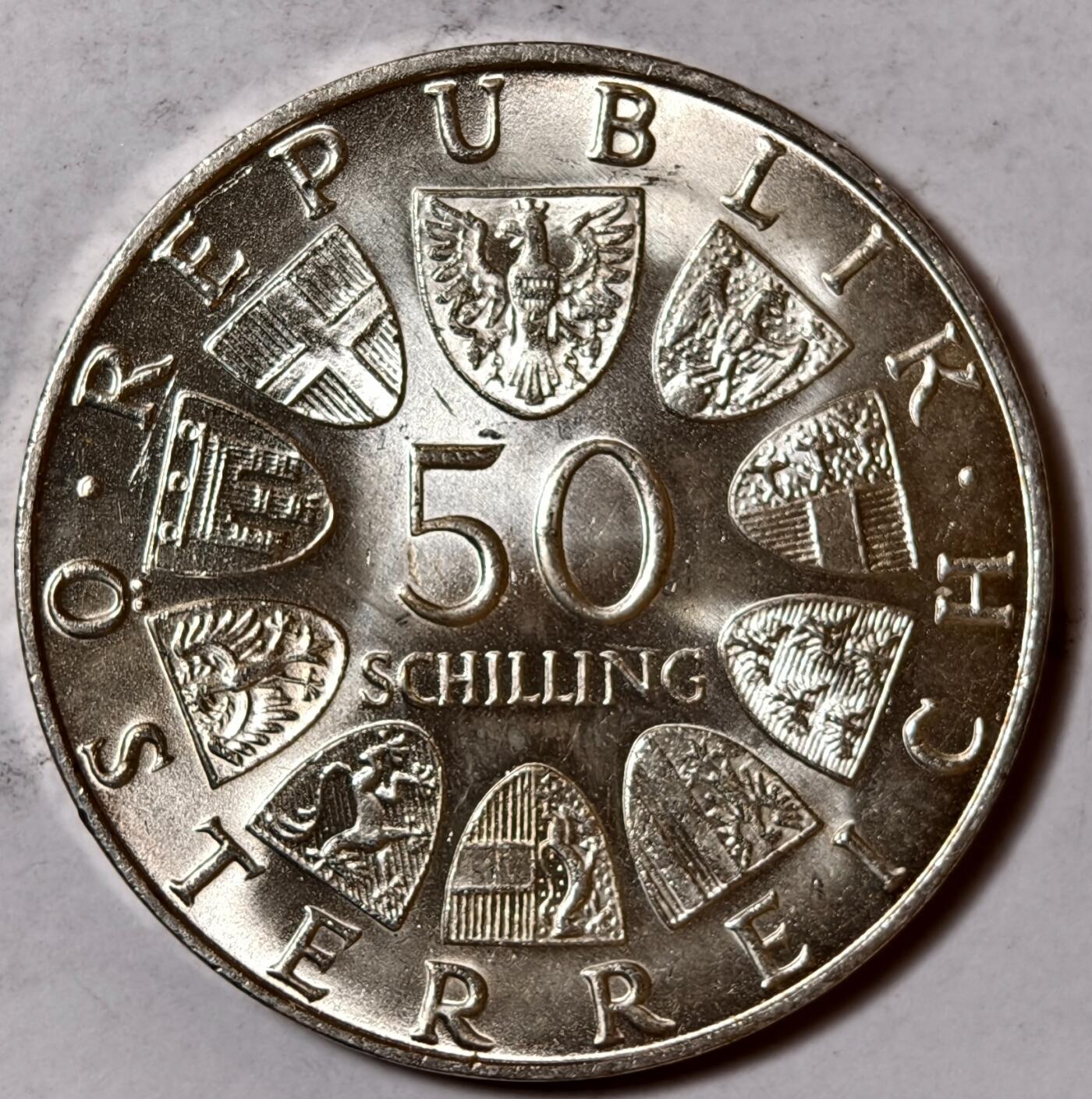 紫瑗钱币——第384期拍卖 奥地利 1969年 马克西米安诞辰450周年 50先令 20克 0.9银 UNC