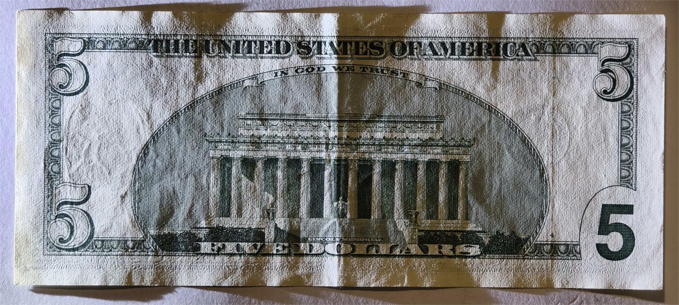 紫瑗钱币——第347期拍卖——纸币场 美国 2003年 L版 无序列 亚伯拉罕.林肯 5美元 大头版 AU 有折