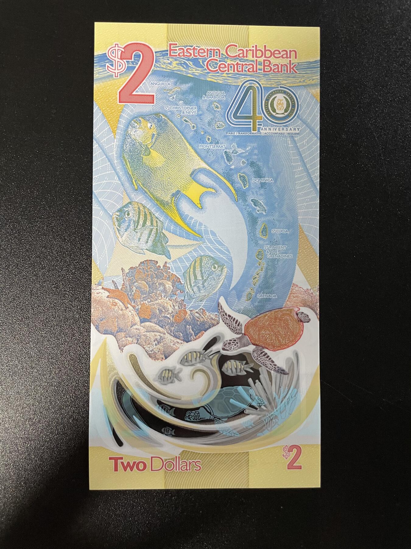 【Blue Auction】✨世界纸币精拍第475期【精】  【IBNS2023年获奖钞 AA冠111豹子号 倒置号】东加勒比 2023年2元 纪念钞 全新UNC 设计精美 