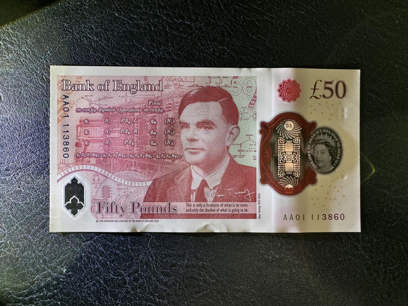 收藏联盟Quantum Auction 第345期拍卖  英国2020年50镑首发AA01冠 品相UNC-  号码无47 计算机学家 图灵