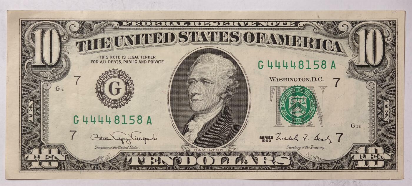 紫瑗钱币——第347期拍卖——纸币场 美国 1990年 G版 无序列 亚历山大.汉密尔顿 10美元 小头版 UNC