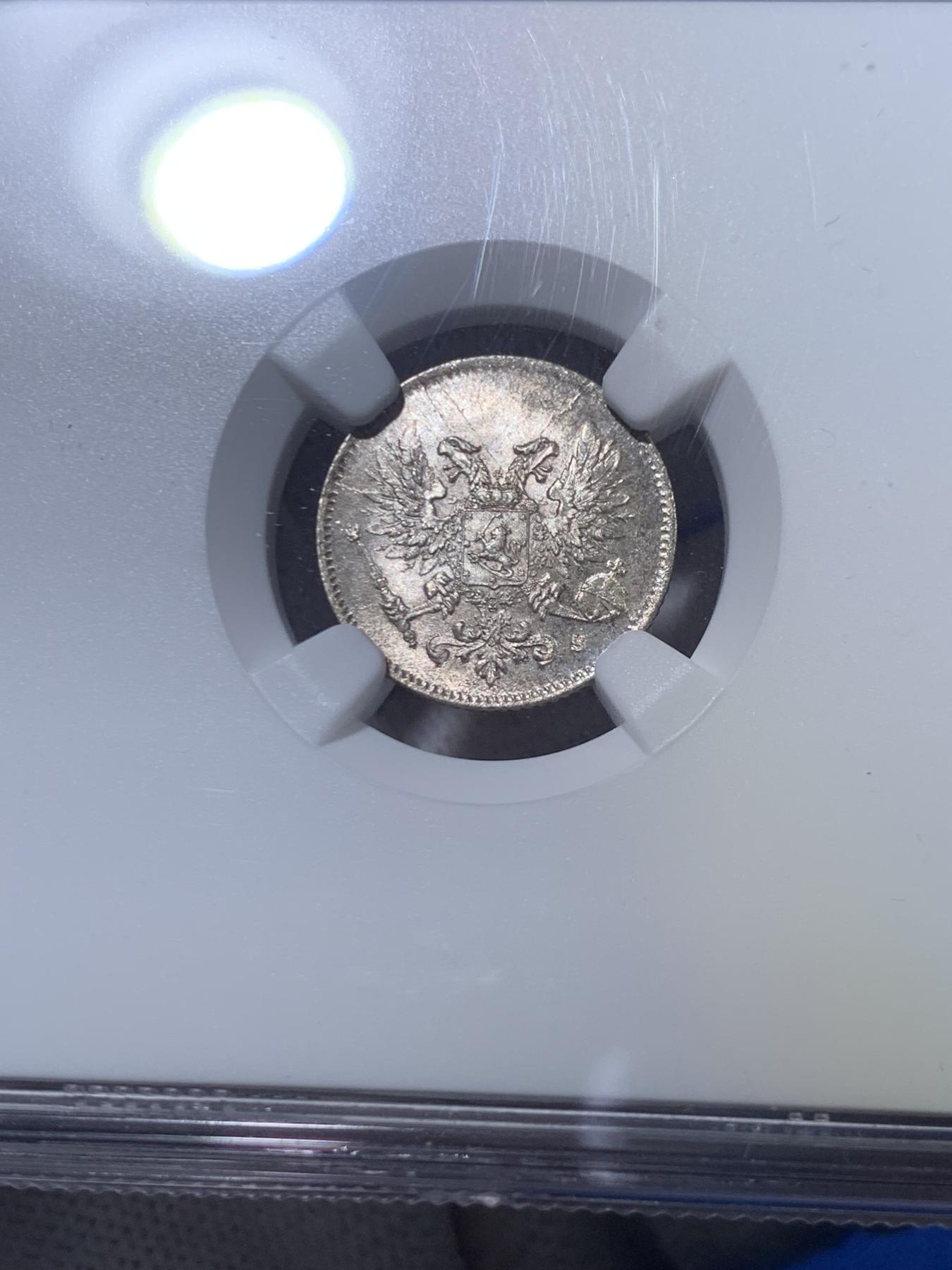 《竞宝斋》第268场- 周日，周一  2场连拍 （全场包邮） NGC MS65 俄属芬兰临时政府1917年25盆尼银币