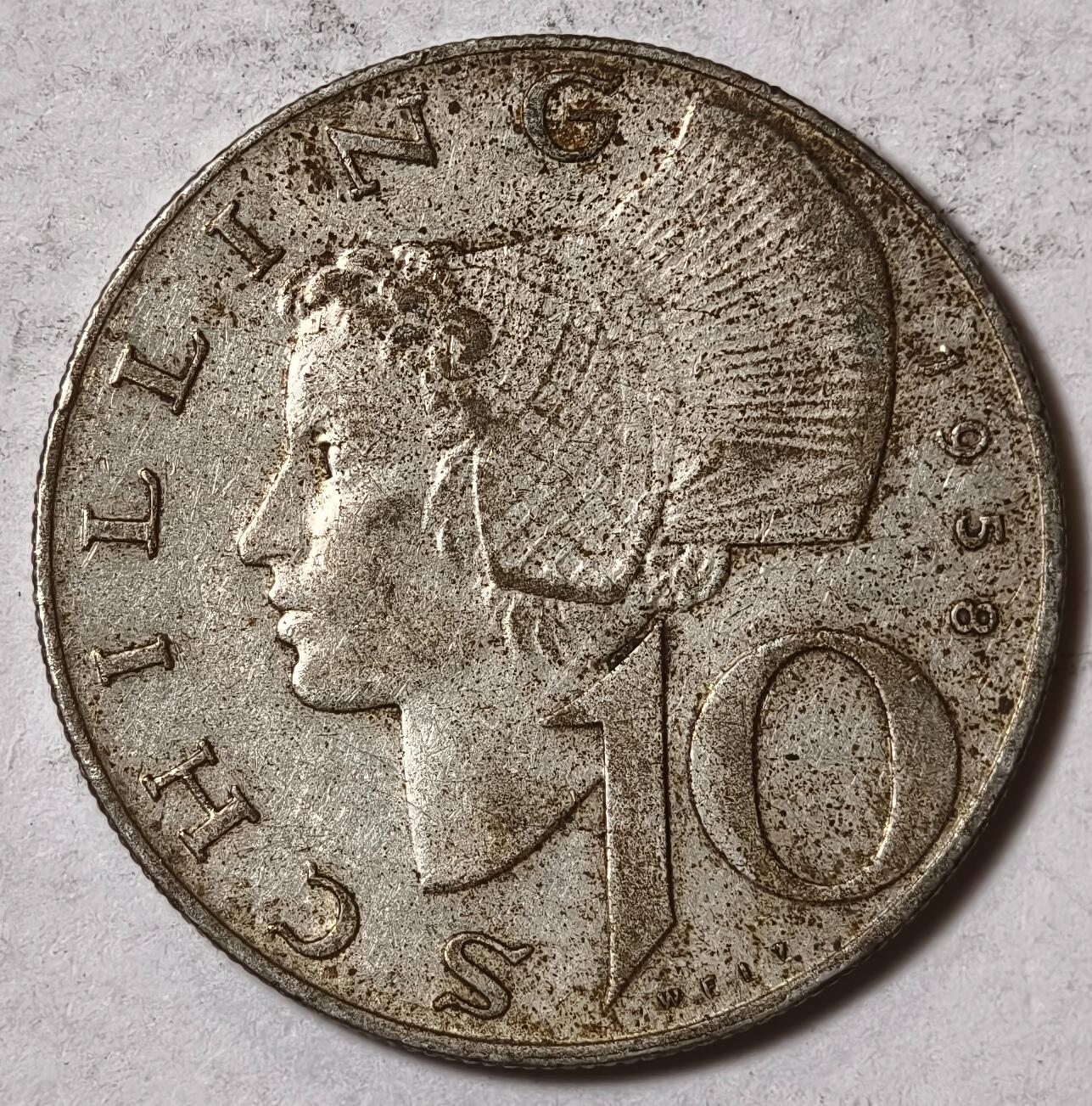 紫瑗钱币——第384期拍卖 奥地利 1958年 女神 10先令 7.5克 0.64银