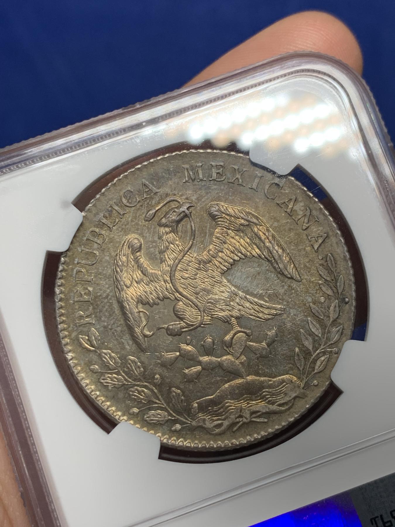 《竞宝斋》第268场- 周日，周一  2场连拍 （全场包邮） NGC MS64 墨西哥 1896 zs fz版 8R 花边鹰洋 深彩包浆 状态极好
