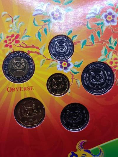 【淘币小摊】实时拍第八百九十六拍   银币套币场    每周一统一发货 新加坡2009年牛年贺岁套币含少见五元双色币