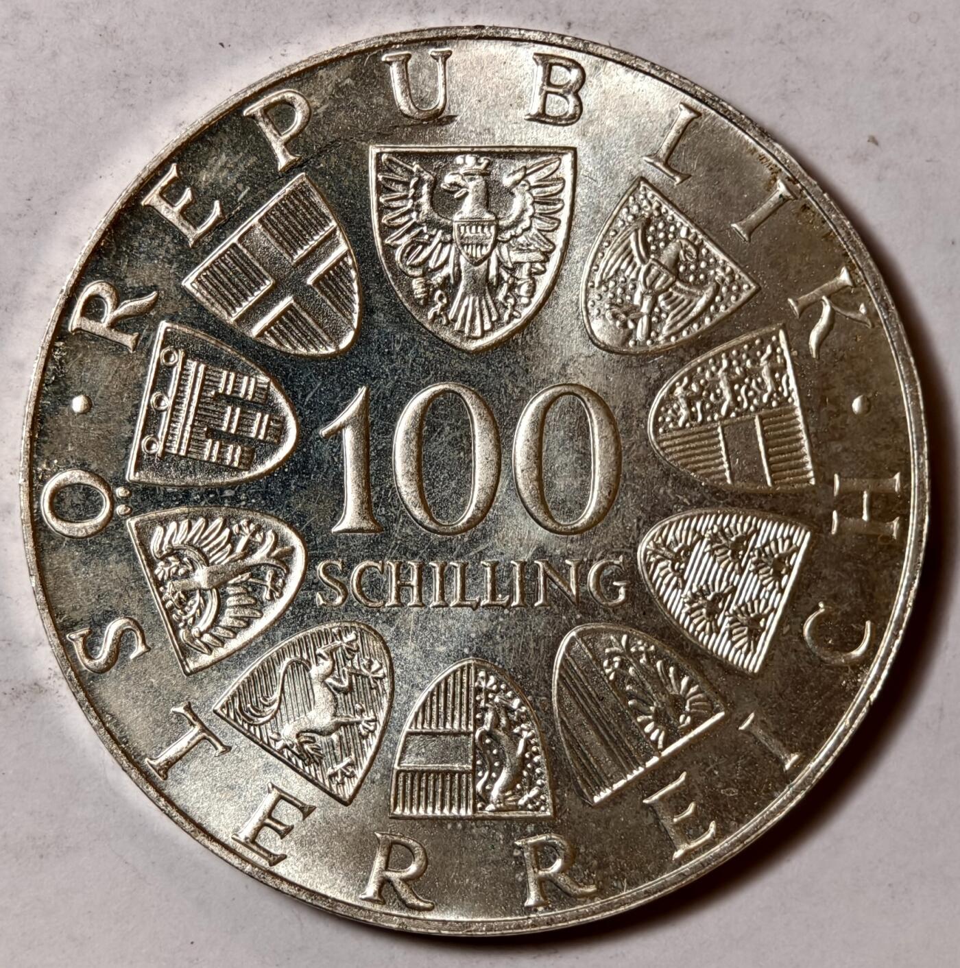 紫瑗钱币——第420期 奥地利 1976年 因斯布鲁克冬奥运 主会场 100先令 24克 0.64银 UNC