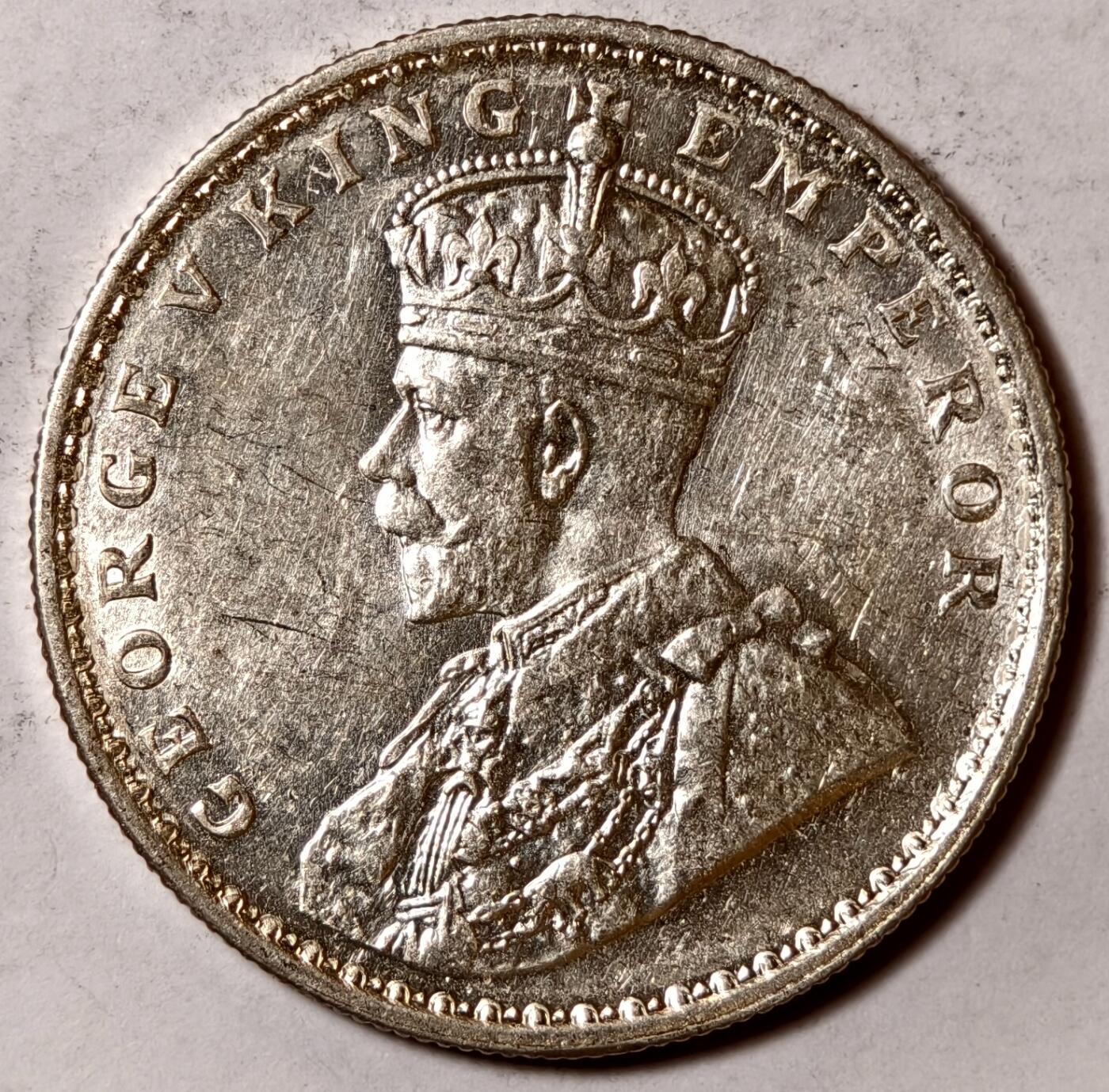 紫瑗钱币——第420期 英属印度 1917年 C版 乔治五世 1卢比 11.67克 0.917银 UNC