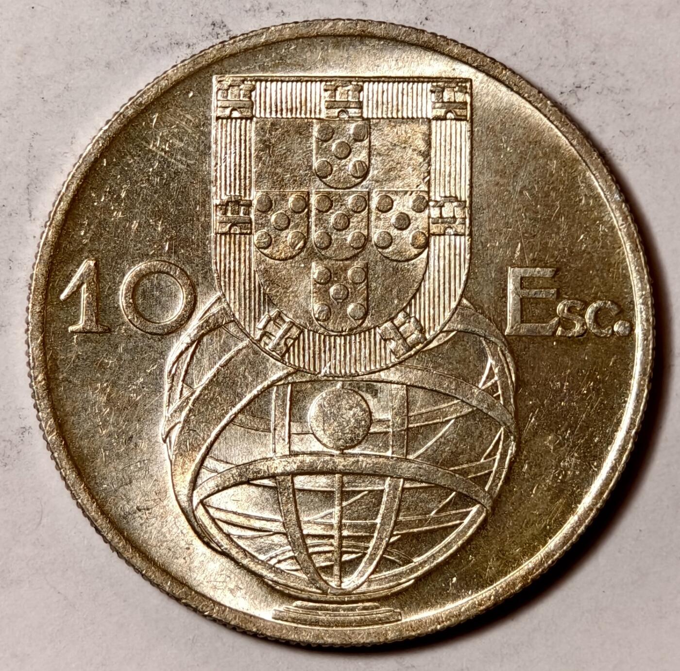 紫瑗钱币——第420期 葡萄牙 1954年 10埃斯库多 12.4克 0.835银 UNC