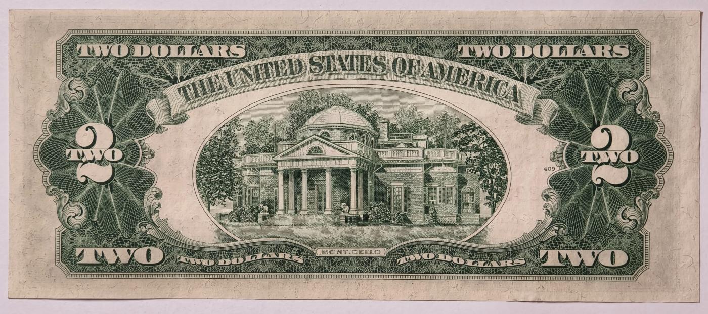 紫瑗钱币——第349期拍卖——纸币场 美国 1953年 B序列 托马斯·杰斐逊 2美元 红印 政府券 AU