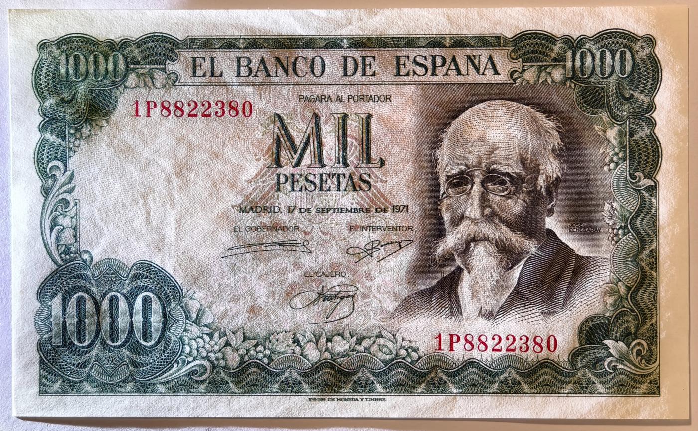 紫瑗钱币——第377期拍卖——纸币场 西班牙 1971(1974)年 何塞·埃切加赖 1000比塞塔 UNC (P-154)