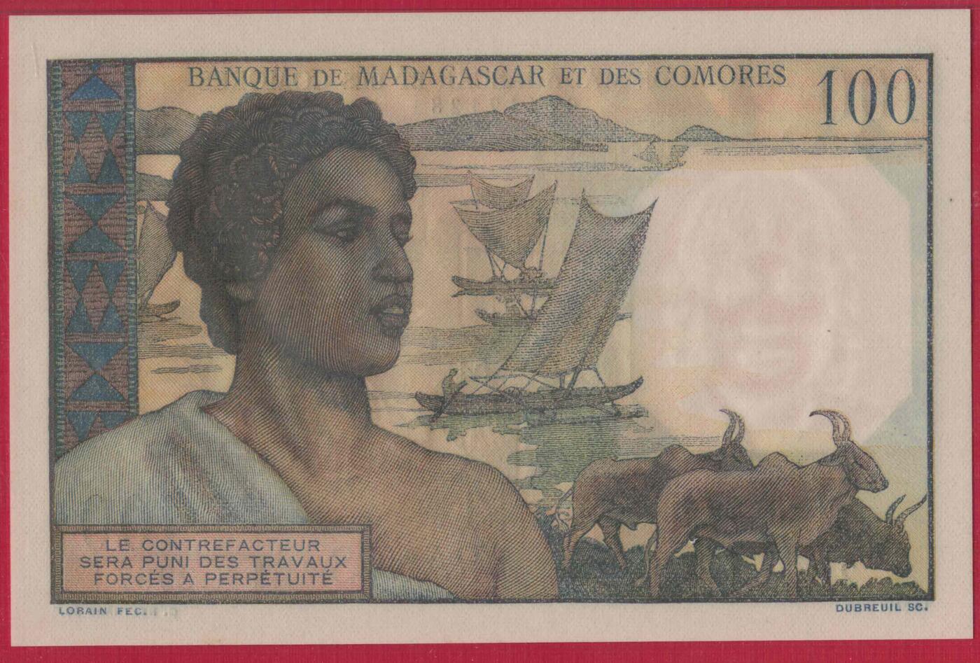 科摩罗ND(1963年)100法郎 P-3b 非洲纸币 实物图 UNC