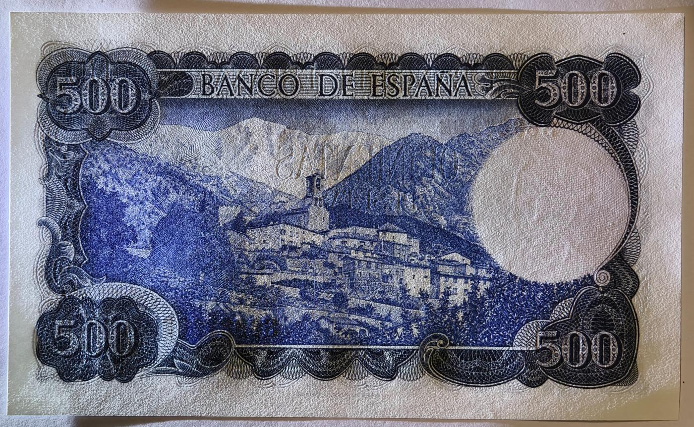 紫瑗钱币——第377期拍卖——纸币场 【双尾3】西班牙 1971年 (1973) 维达格尔 500比塞塔 UNC (P-153a)