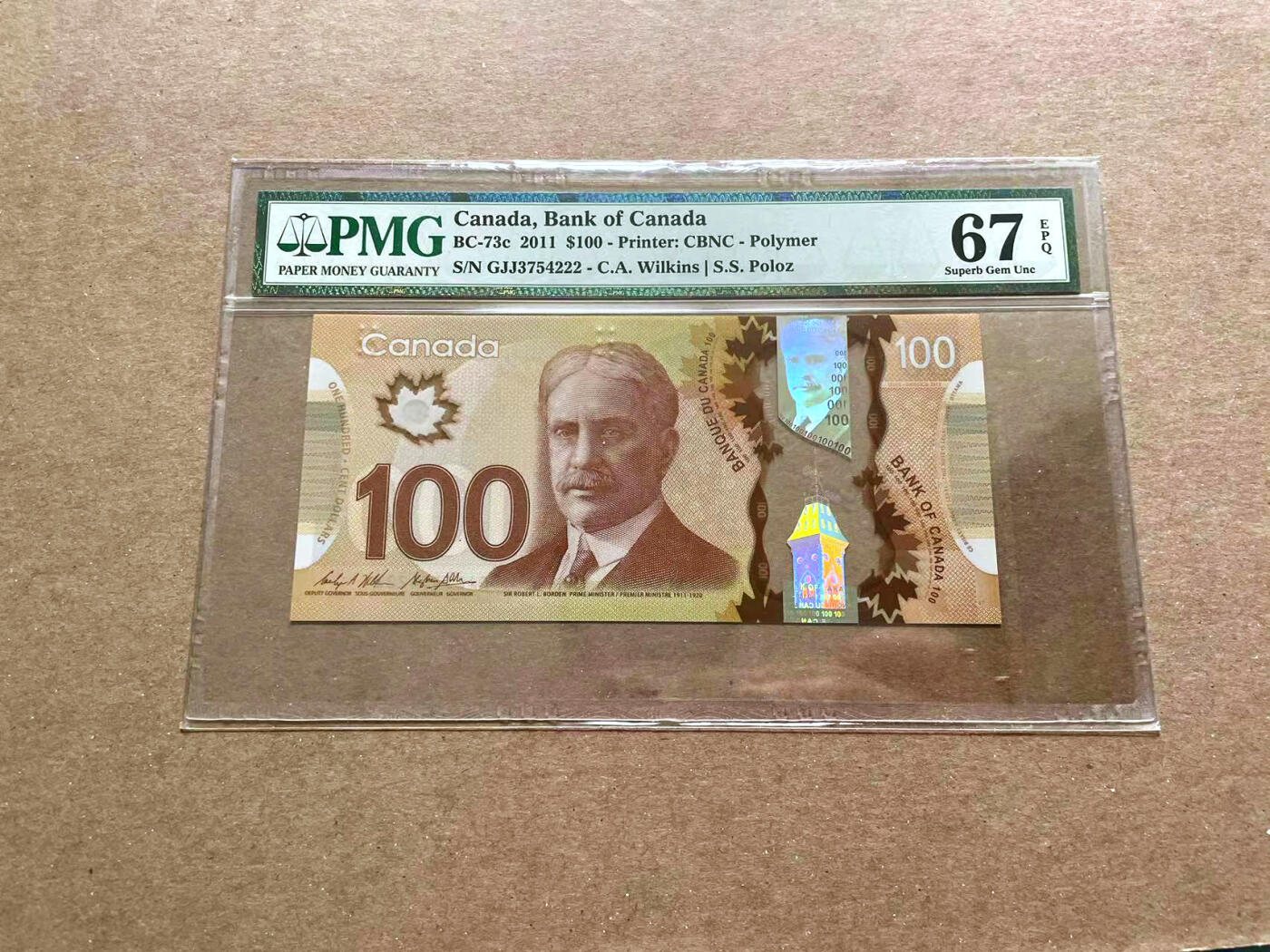 【Blue Auction】✨世界纸币精拍第476期【精】 【222豹子号】加拿大 2011年100元 PMG67EPQ 高分