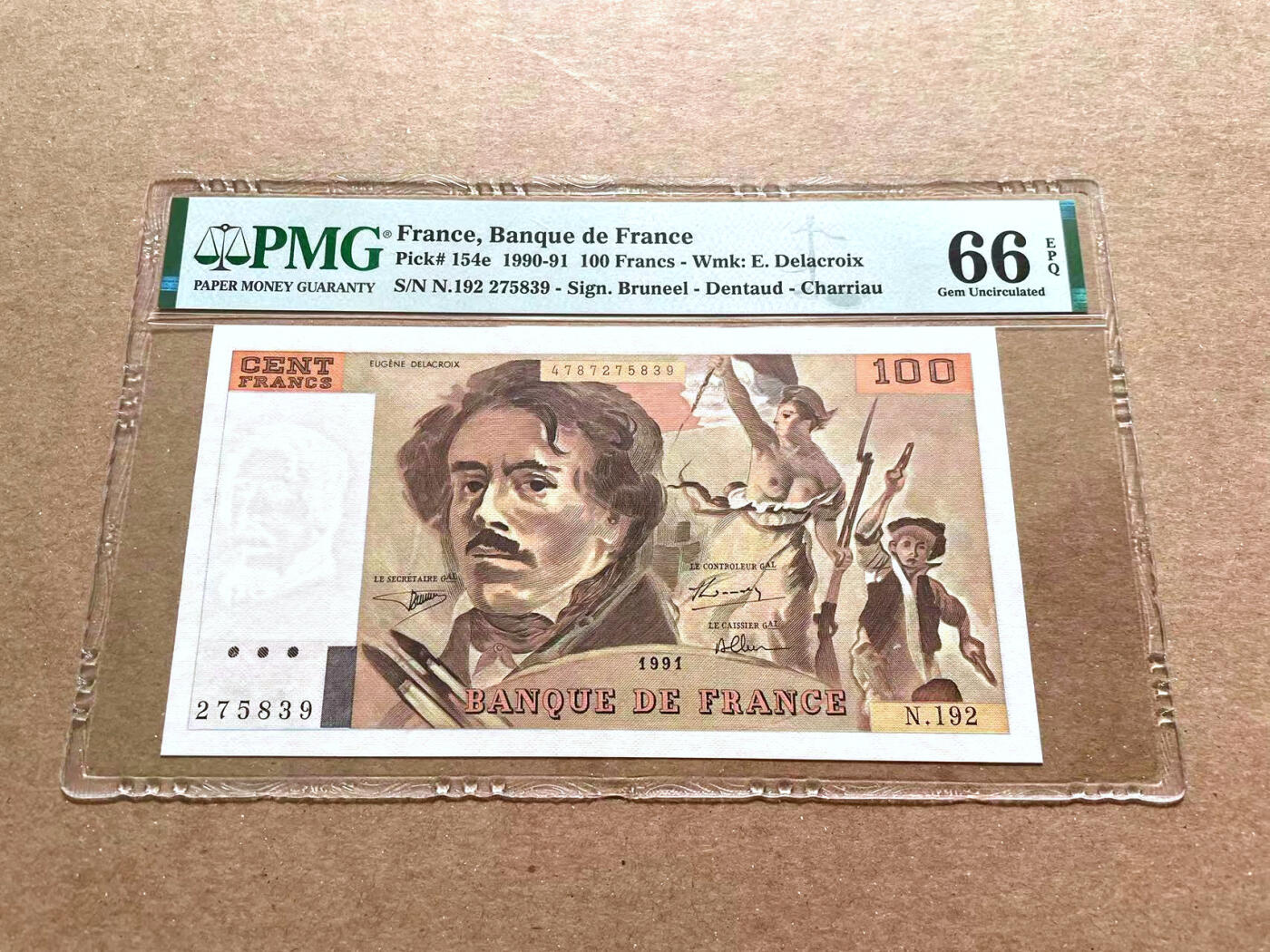 【Blue Auction】✨世界纸币精拍第476期【精】 法国 1991年100法郎 自由引导人民 PMG66EPQ 