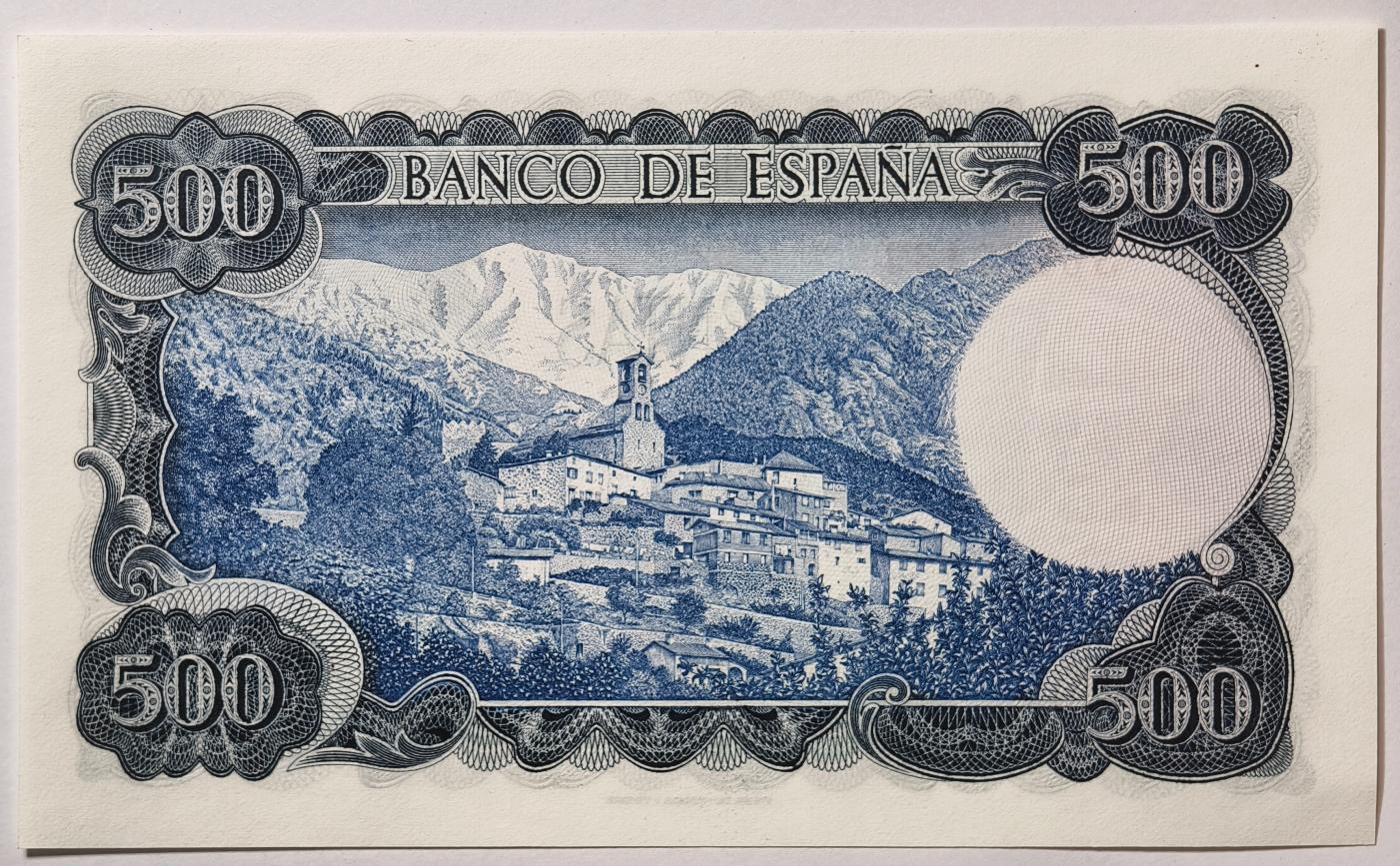 紫瑗钱币——第377期拍卖——纸币场 【双尾3】西班牙 1971年 (1973) 维达格尔 500比塞塔 UNC (P-153a)