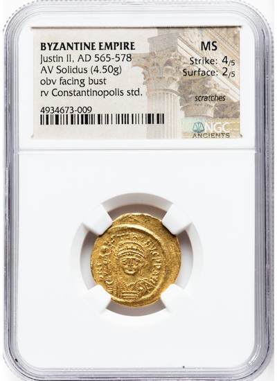 梧彩钱庄捡漏拍2024年第12期  - Justin II, AD 565-578 拜占庭帝国查士丁二世金币