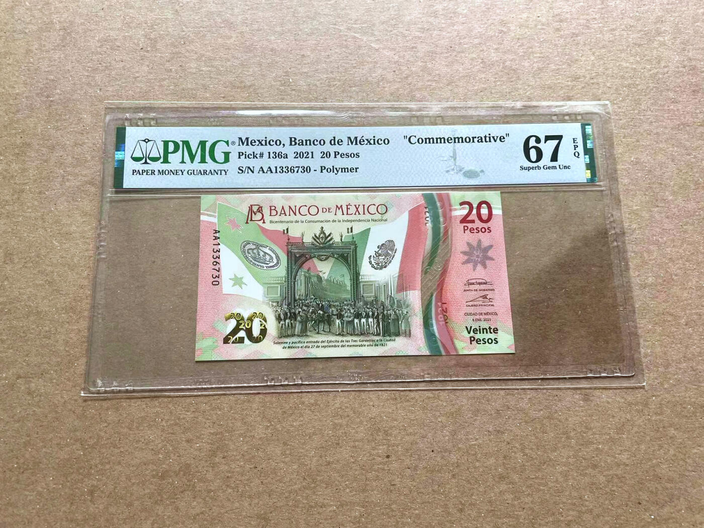 【Blue Auction】✨世界纸币精拍第476期【精】 【AA】墨西哥 2021年20比索 PMG67EPQ 高分
