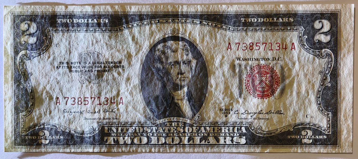 紫瑗钱币——第349期拍卖——纸币场 美国 1953年 B序列 托马斯·杰斐逊 2美元 红印 政府券 AU