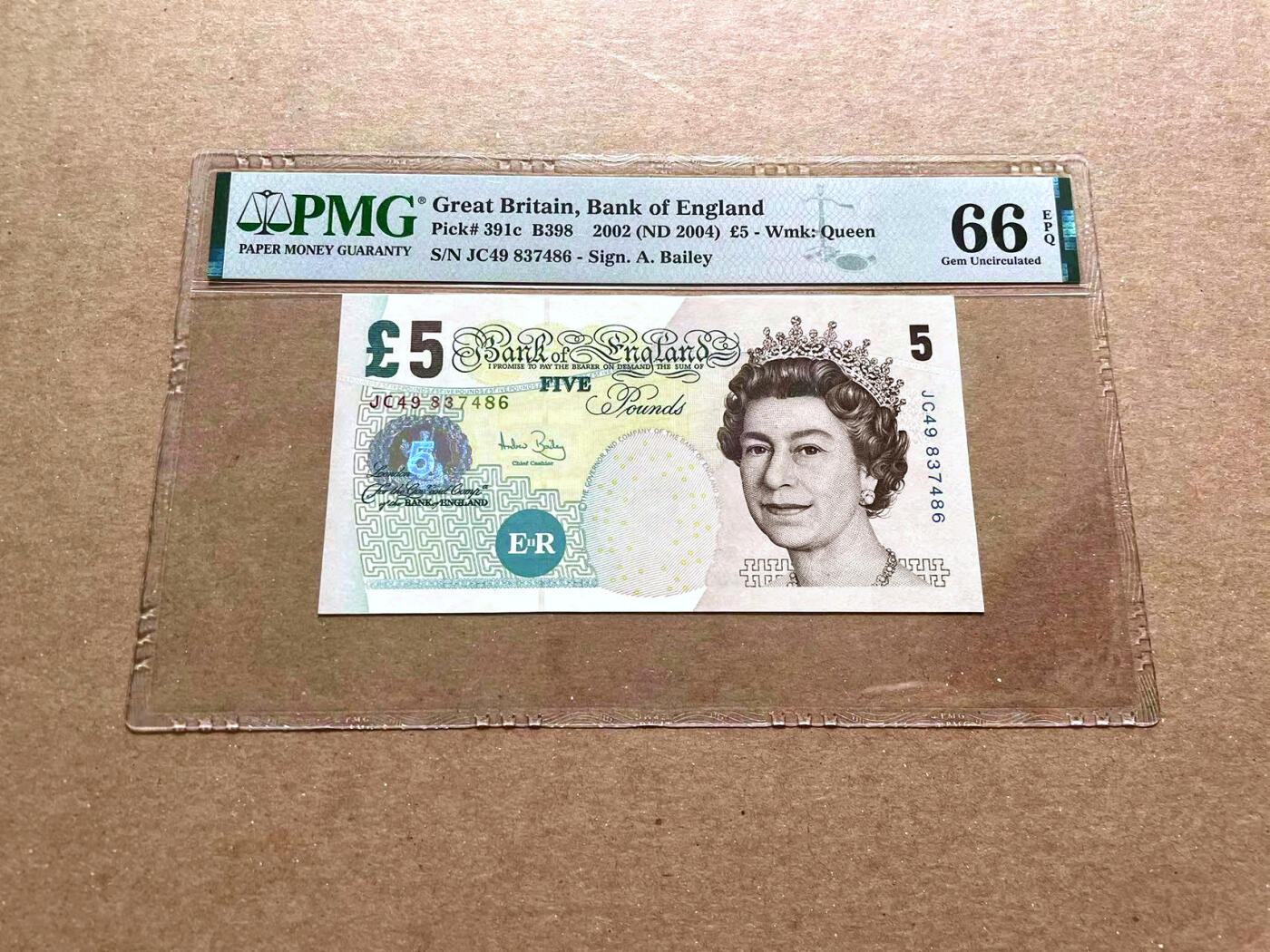 【Blue Auction】✨世界纸币精拍第476期【精】 英国 2002年5镑 PMG66EPQ 