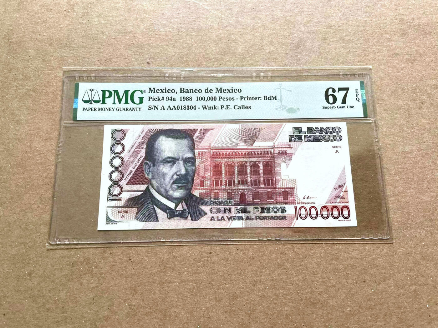 【Blue Auction】✨世界纸币精拍第476期【精】 【AAA】墨西哥 1988年100000比索 PMG67EPQ 高分