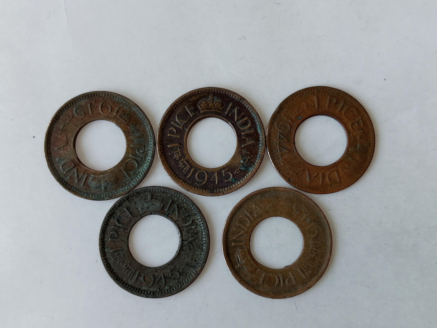 第一海外回流一元起拍收藏 散币专场 第87期 英属印度1944/45年1派沙铜币 5枚