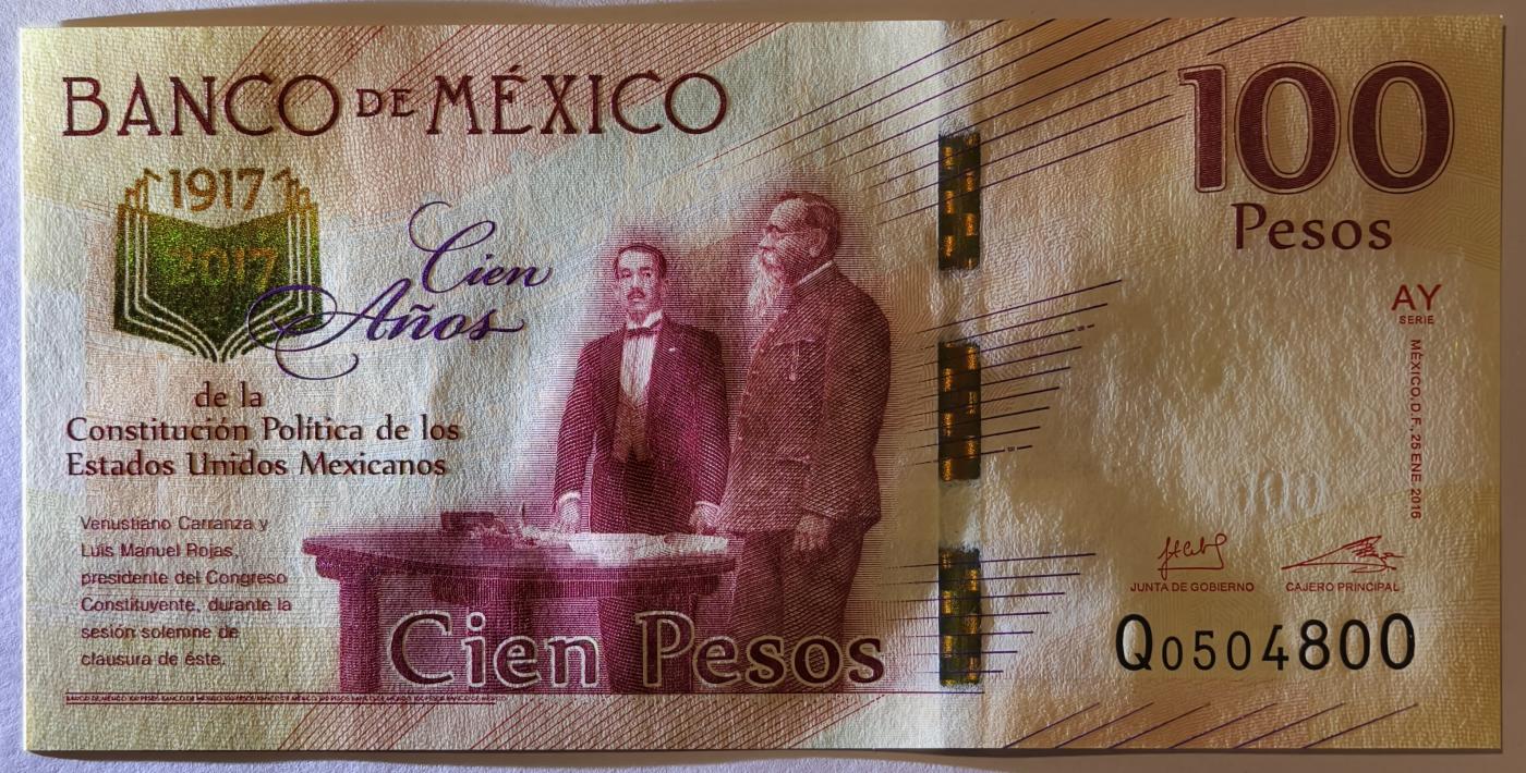 紫瑗钱币——第377期拍卖——纸币场 【双尾0】墨西哥 2017年 宪法颁布100周年 纪念钞 100比索 UNC