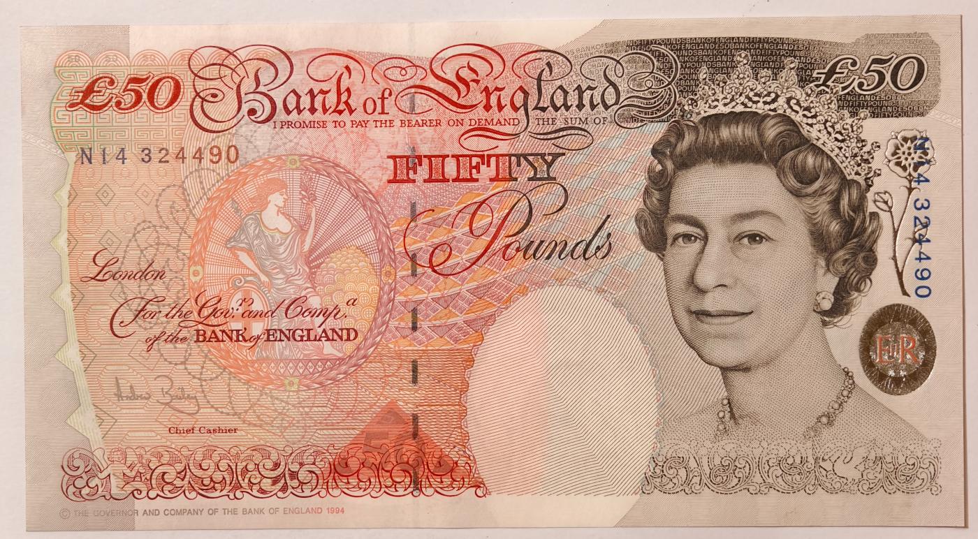 紫瑗钱币——第377期拍卖——纸币场 英国 1994年 E序列 英格兰银行第一任行长 约翰·霍布伦 50英镑 UNC