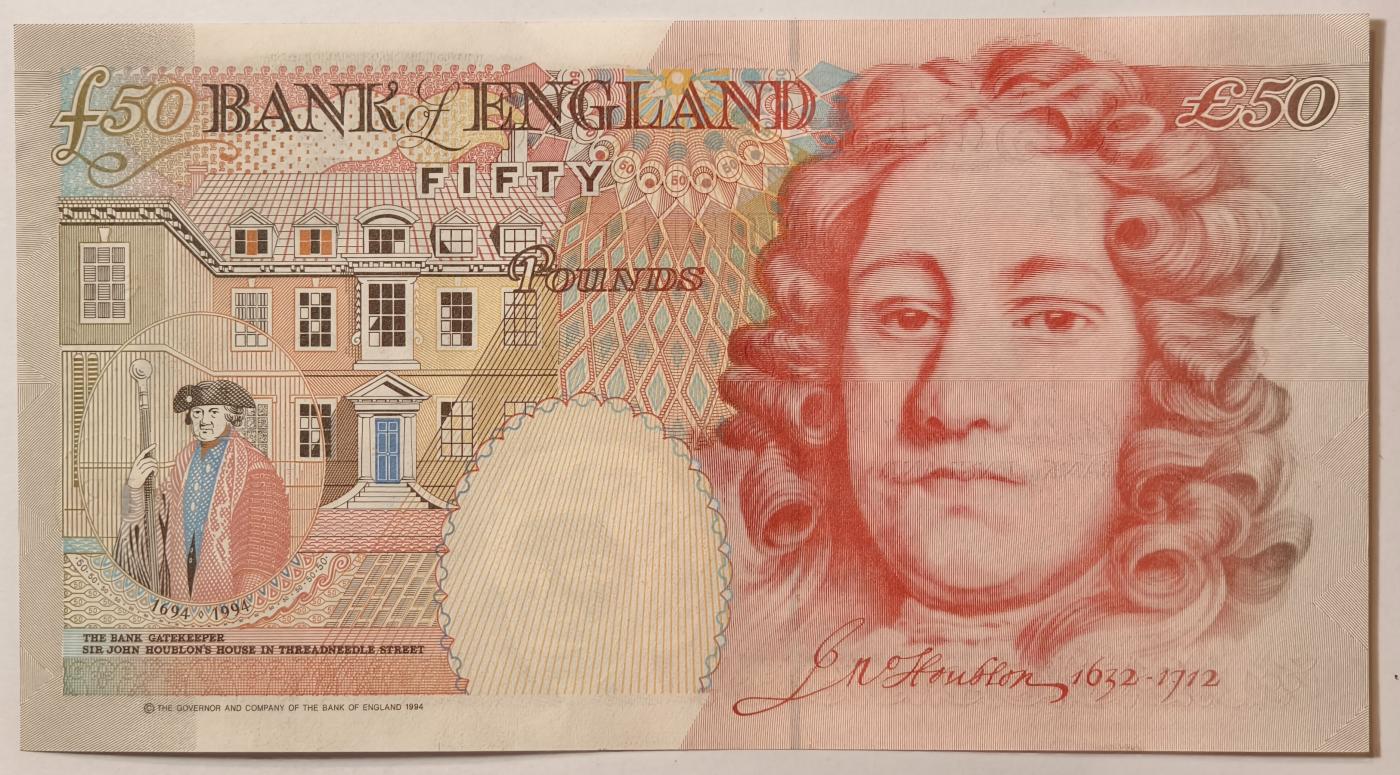 紫瑗钱币——第363期拍卖——纸币场 英国 1994年 E序列 英格兰银行第一任行长 约翰·霍布伦 50英镑 UNC