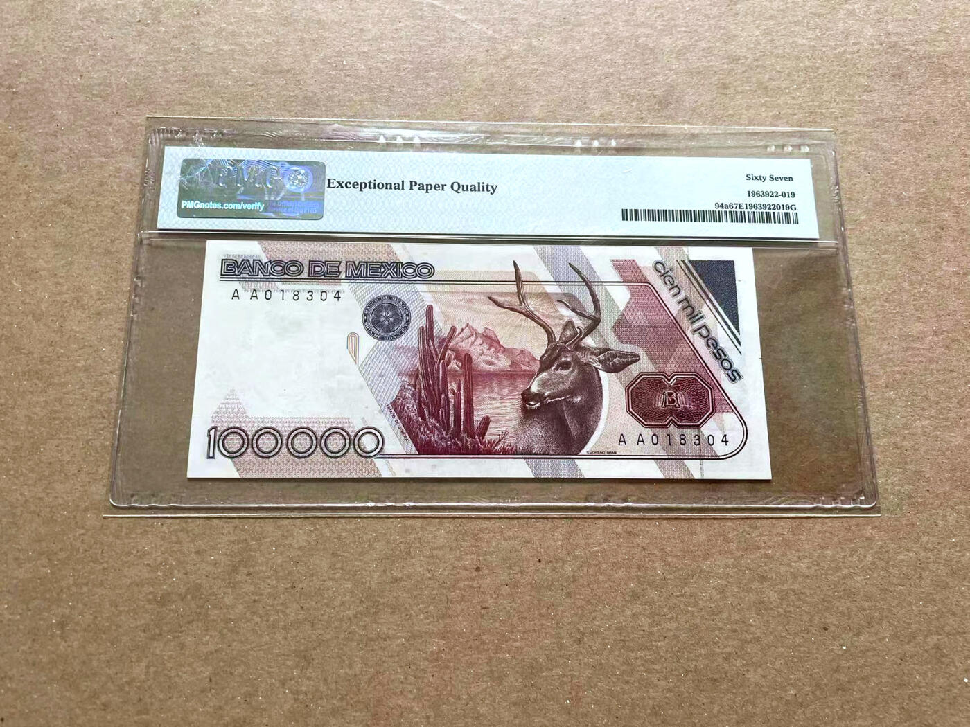 【Blue Auction】✨世界纸币精拍第476期【精】 【AAA】墨西哥 1988年100000比索 PMG67EPQ 高分