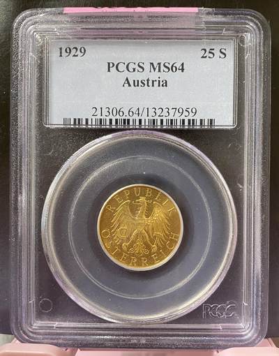 梧彩钱庄捡漏拍2024年第12期  - PCGS-MS64  1929年奥地利25先令金币 重5.88克 
