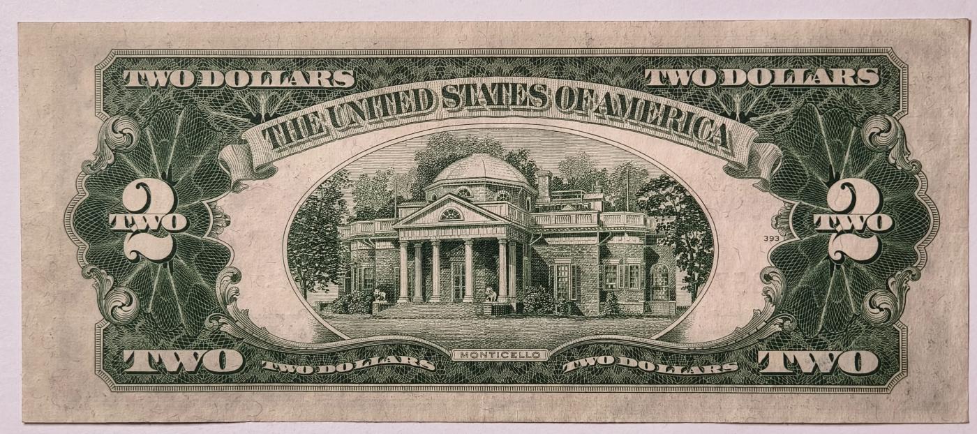 紫瑗钱币——第349期拍卖——纸币场 美国 1953年 B序列 托马斯·杰斐逊 2美元 红印 政府券 AU